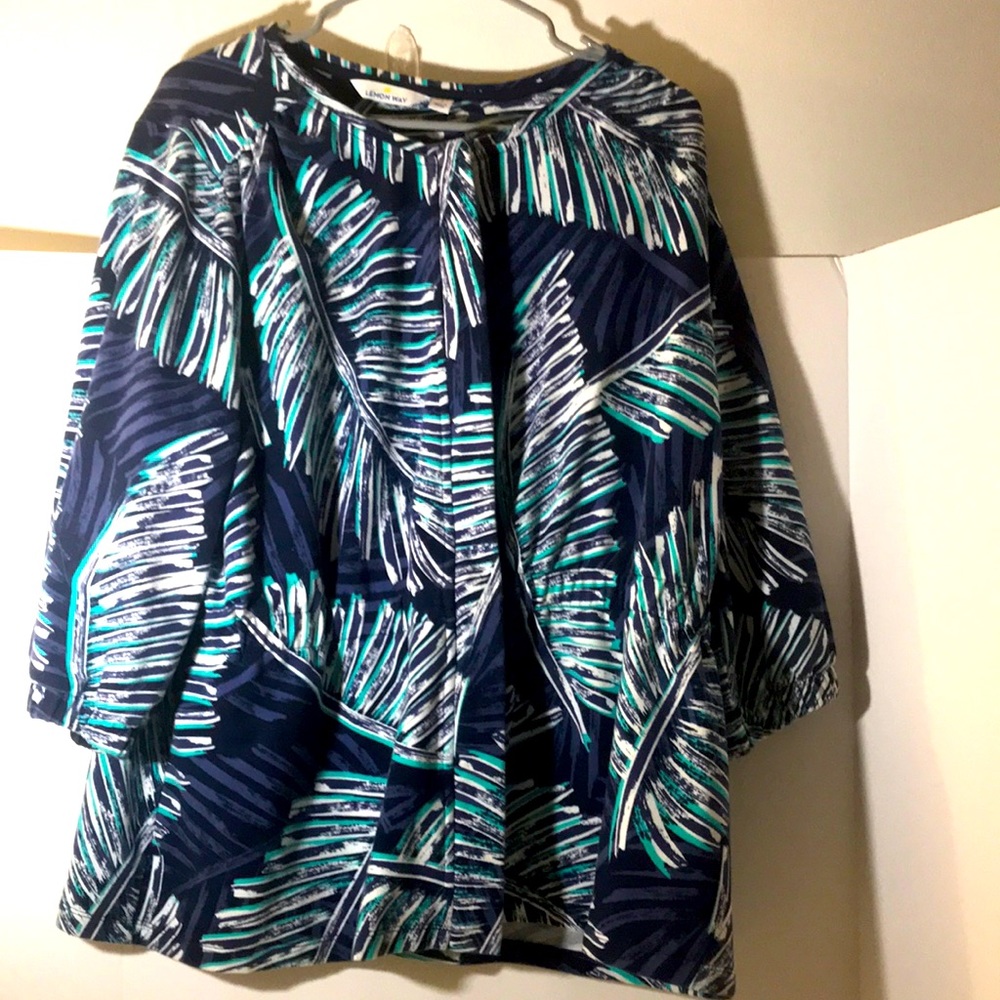 lemon Way jacket size 1x hidden zipper 3/4 sleeves gathered blue cottage…